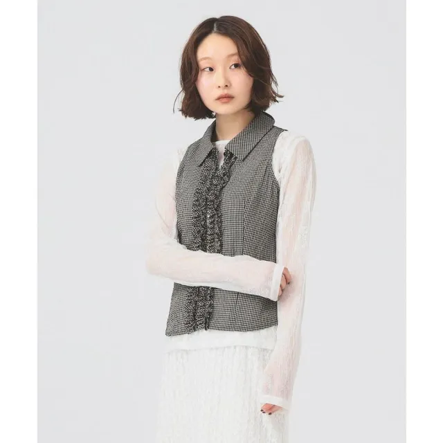 【BEAMS】官方旗艦館 Ray BEAMS / 女裝 泡泡紗 格紋 荷葉邊 無袖 上衣
