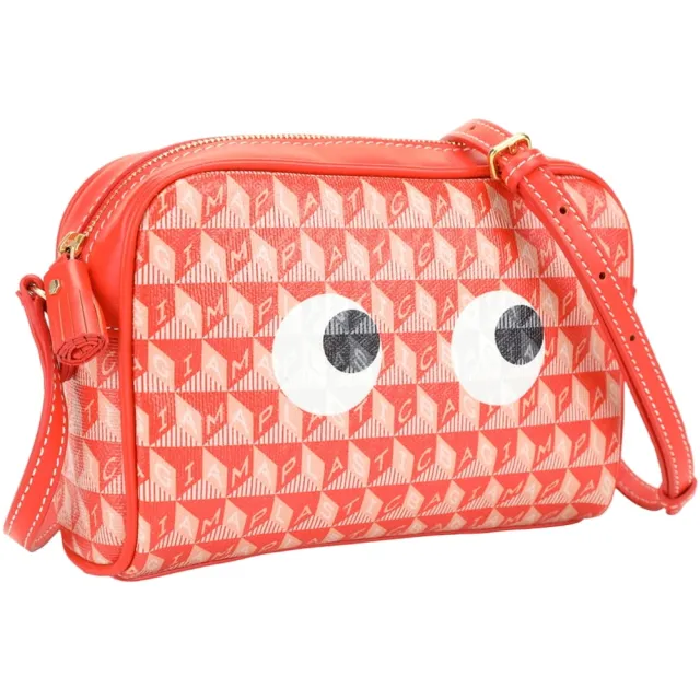 【ANYA HINDMARCH】I Am A Plastic Eyes 大眼睛老花塗層帆布斜背包(橘紅色)