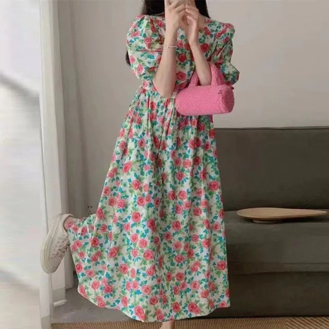 【AKARA】中大尺碼 女裝 韓式新潮休閒自然風碎花長裙洋裝 #dress #akara #style