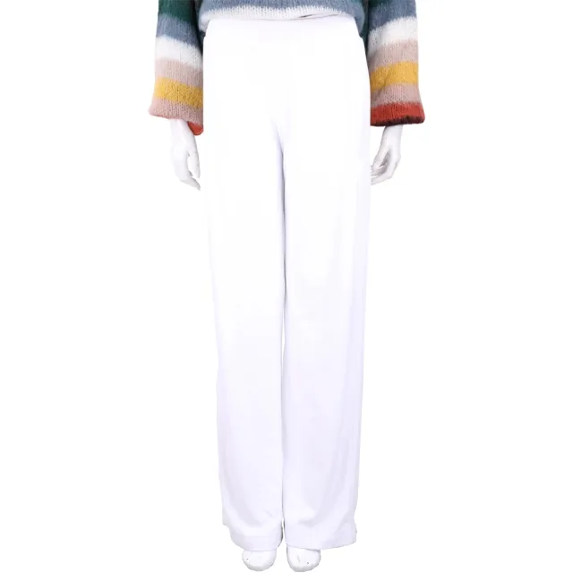 【Blumarine 布魯瑪琳】白色天鵝絨 刺繡字母標誌休閒褲 直筒長褲(寬褲 義大利精品 Jisoo私服品牌)