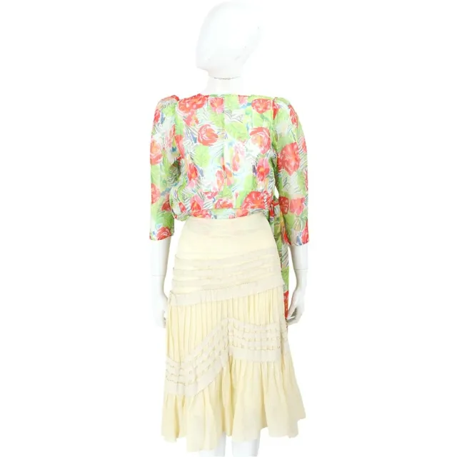 【Blumarine 布魯瑪琳】ANNA MOLINARI 鵝黃色百摺中長裙(義大利精品 Jisoo私服品牌)