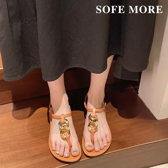 【SOFE MORE】防水涼鞋 歐美 軟底 防滑 防水 T字夾腳涼鞋 輕量 平底沙灘涼拖鞋 渡假外穿 女鞋