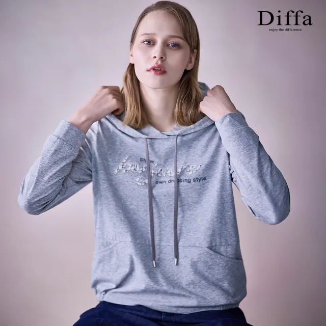 【Diffa】Bonjour貼布繡連帽長袖針織衫-女