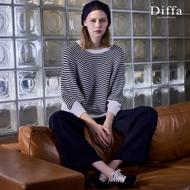 【Diffa】美型鬆緊腰綁帶長寬褲-女