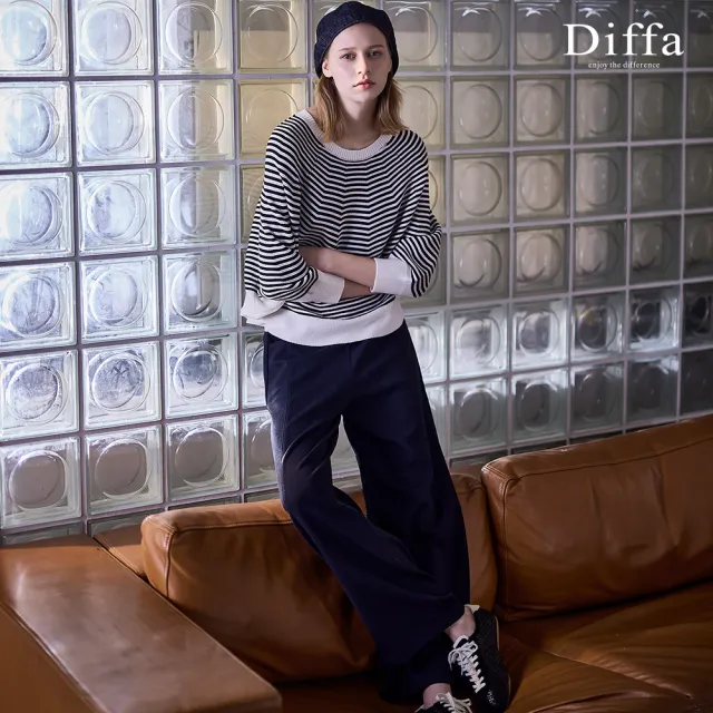 【Diffa】美型鬆緊腰綁帶長寬褲-女