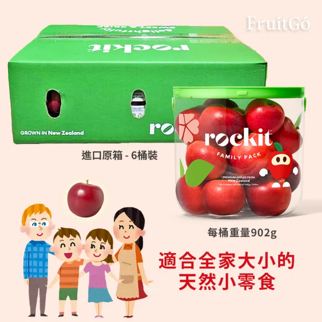 【FruitGo 馥果】紐西蘭 ROCKIT 樂淇蘋果 大家庭號4桶/箱(每桶902克以上_約8-10顆_水果禮盒送禮)