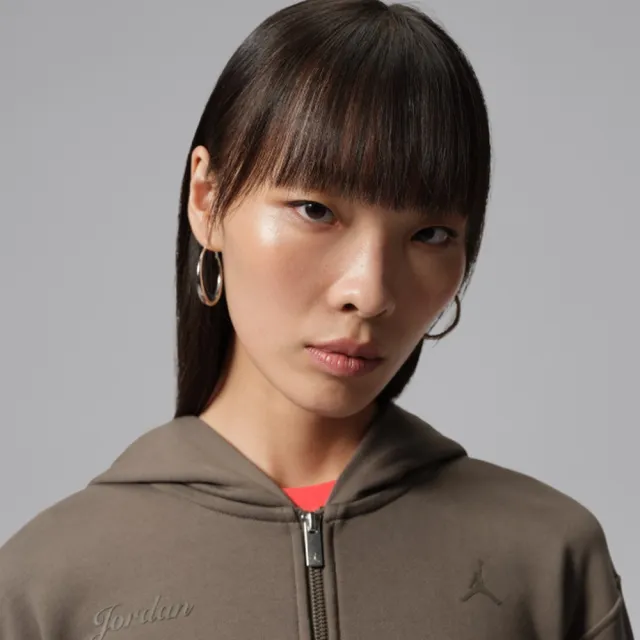 【NIKE 耐吉】連帽外套 女 AS W J BRK ESS+ FLC MD CRP FZ 運動 休閒 喬丹 短版 寬鬆 咖啡色 (IZ5785004)