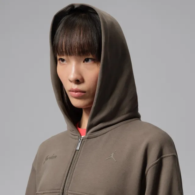 【NIKE 耐吉】連帽外套 女 AS W J BRK ESS+ FLC MD CRP FZ 運動 休閒 喬丹 短版 寬鬆 咖啡色 (IZ5785004)