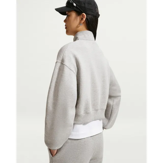 【NIKE 耐吉】半開襟上衣 女 AS W NK STDO FLC MW OS CROP QZ 運動 休閒 短版 寬鬆 karina 灰 (IM8543063)