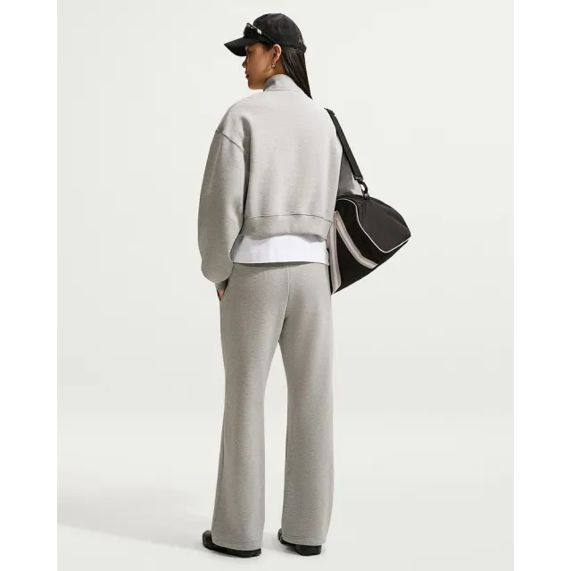 【NIKE 耐吉】半開襟上衣 女 AS W NK STDO FLC MW OS CROP QZ 運動 休閒 短版 寬鬆 karina 灰 (IM8543063)