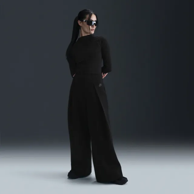 【NIKE 耐吉】長褲 女 AS W NSW TCH FLC HR PLT PANT W 運動 休閒 喇叭褲 高腰 黑 (FV8053010)