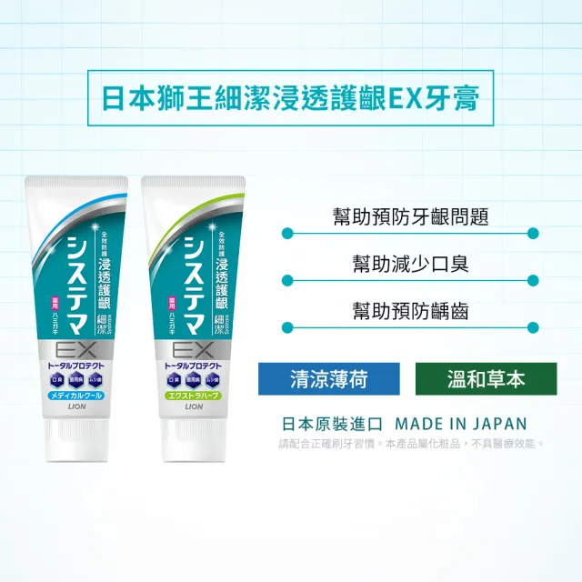 【LION 獅王】細潔浸透護齦EX牙膏-溫和草本/清涼薄荷(130gx6)