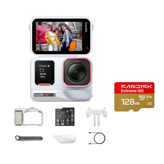 【Insta360】Ace Pro 2 翻轉螢幕運動相機 雪山白 單電版街拍套裝+SanDisk 128G (原廠公司貨)