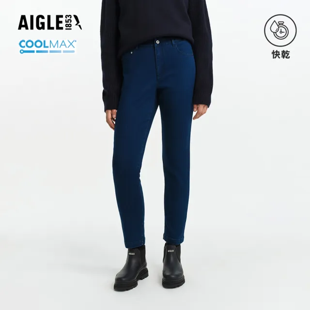 【AIGLE】女 保暖彈性牛仔長褲｜AG-FBM31A056 丹寧藍(保暖褲 彈性褲 牛仔褲 吸濕快乾 coolmax)
