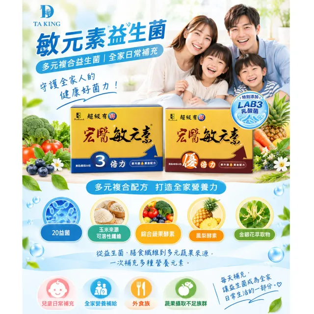 【宏醫生技】宏醫敏元素3倍力敏感掰掰(20包/盒-20益菌 微膠囊包埋 專利凍晶乾燥 專利益生菌粉 蔬果精華)