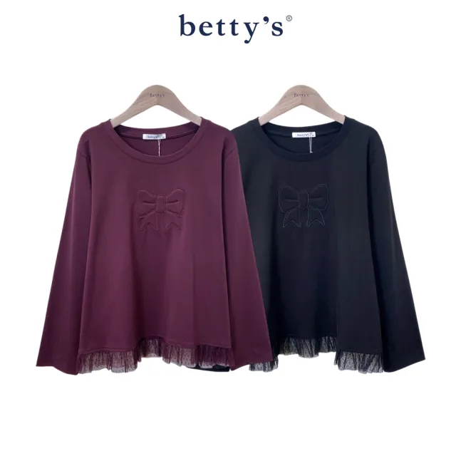 【betty’s 貝蒂思】蝴蝶結繡花下擺網紗棉T(共二色)