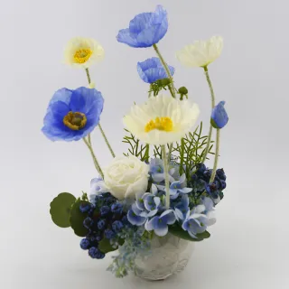 【HUGO DECO 榆果傢飾】藍色時光虞美人香氛花禮(擬真花/人造盆栽/綠化/佈置/禮物)