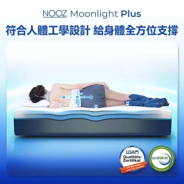 【Lunio】標準雙人涼感記憶床+枕5尺x6.2尺x20cm-Nooz Moonlight Plus
