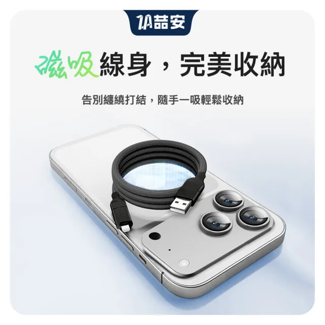 【ZA 喆安】USB2.0 四合一 Type-C to C磁吸編織充電線1m(適用iPhone 18/17/16/MacBook/手機快充線)