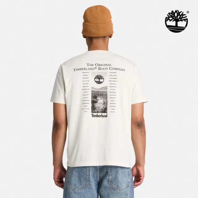 【Timberland】男款白色海報圖案短袖T恤(A5TSBCM9)