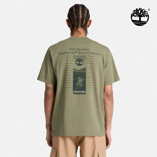 【Timberland】男款灰綠色海報圖案短袖T恤(A5TSB991)