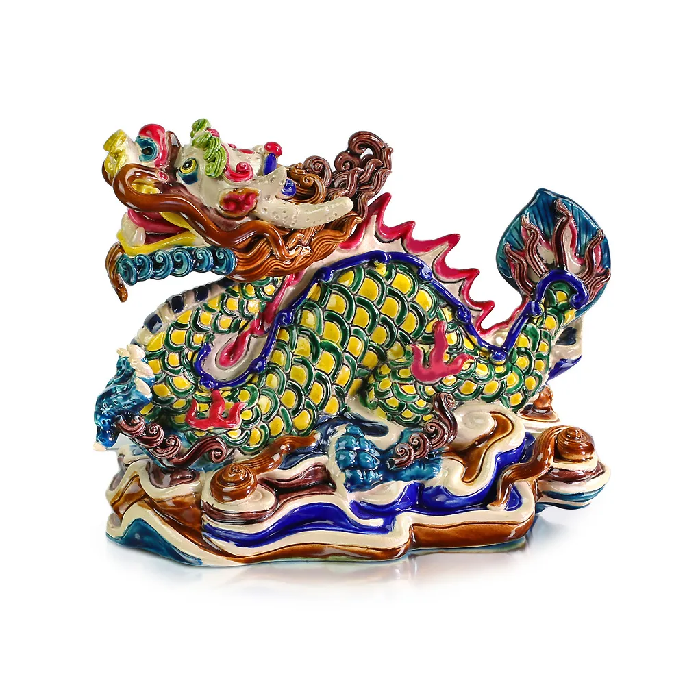 龍形　置物　智盧　陶光　林智信　林俊亨作　交趾焼　陶磁器　台湾交趾 開運方程式】台灣交趾陶龍筆山文鎮筆架開運擺件(林智信大師落款監製NO