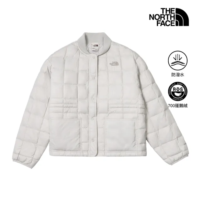 【The North Face】北面女款淺灰色DWR防潑水寬鬆羽絨外套｜8J6UMYB