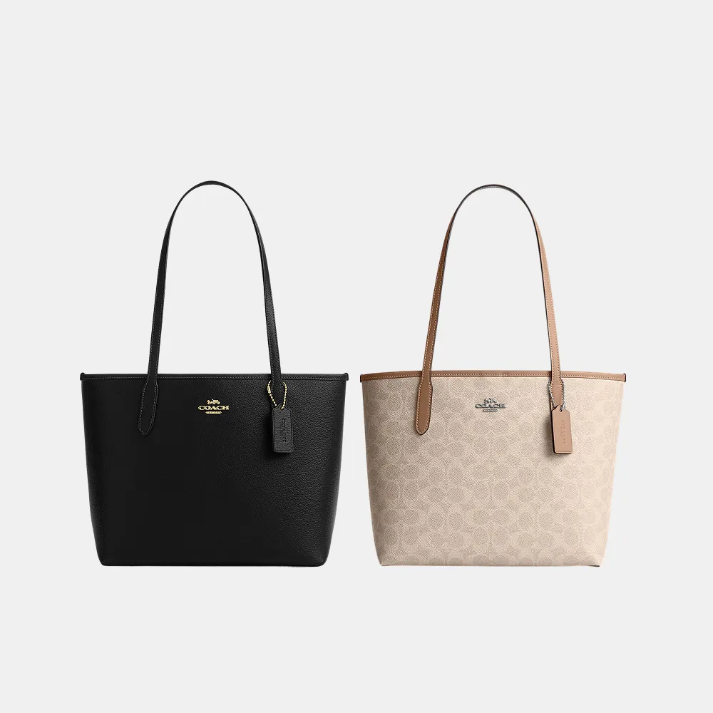 【COACH】蔻馳官方直營 CITY 經典 SIGNATURE 中號托特手袋 托特包-多色任選(CDX82/CDX83)