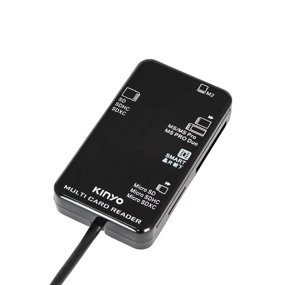 【KINYO】USB2.0多合一晶片讀卡機 加長版1.2M(ATM轉帳/報稅/儲值 KCR-6252)