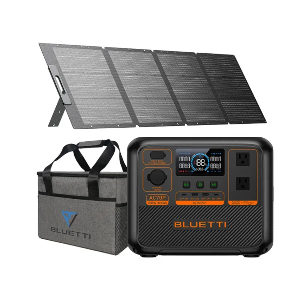 【BLUETTI】AC70P 1000W 戶外移動電源+350W太陽能板套組(移動電源 戶外電池 露營 車宿 行動電源 UPS)