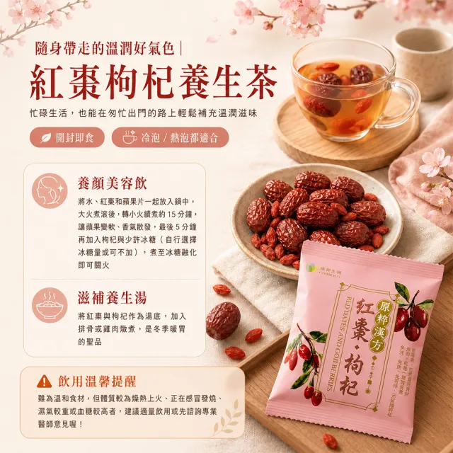 【臻御行】原粹漢方 紅棗枸杞隨手包25g×30小包&去籽若羌紅棗250g×1包(超值組合包)