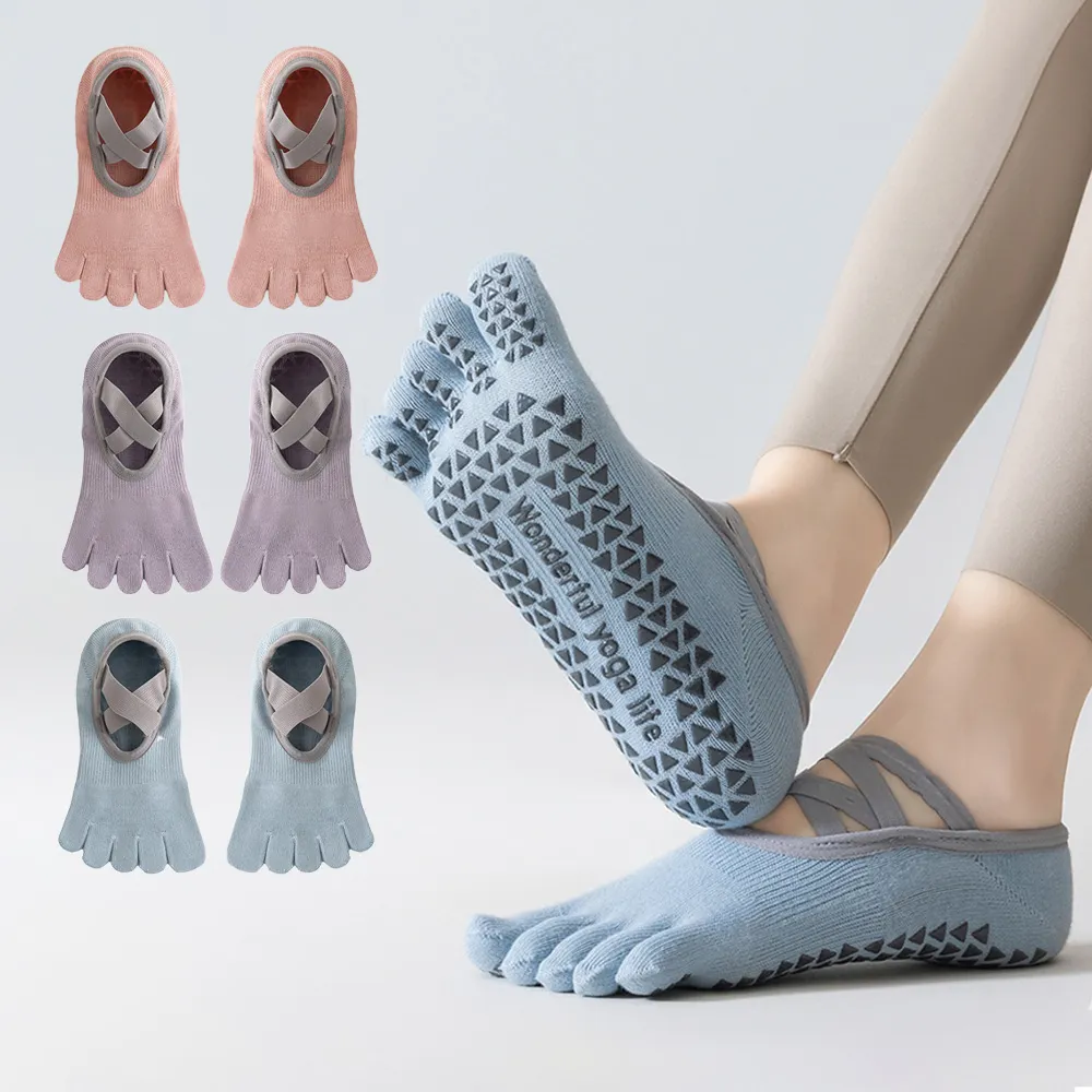 【Cube】2雙組 綁帶瑜伽止滑五趾襪 3D立體透氣吸汗五趾襪 不臭腳 女襪 瑜珈襪(瑜珈/普拉提/跑步/芭蕾/健身)