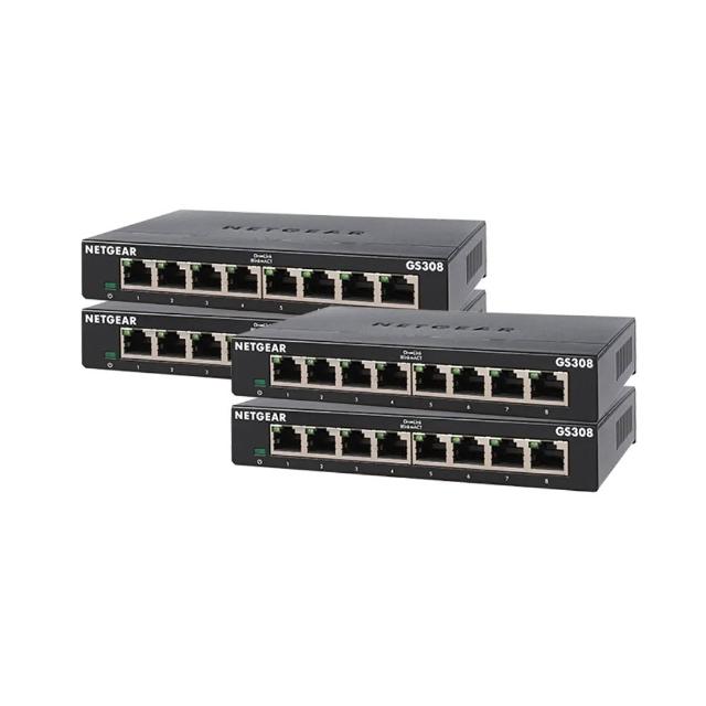 【NETGEAR】4入組★ 8埠 Gigabit 無網管 金屬殼 網路交換器 (GS308)