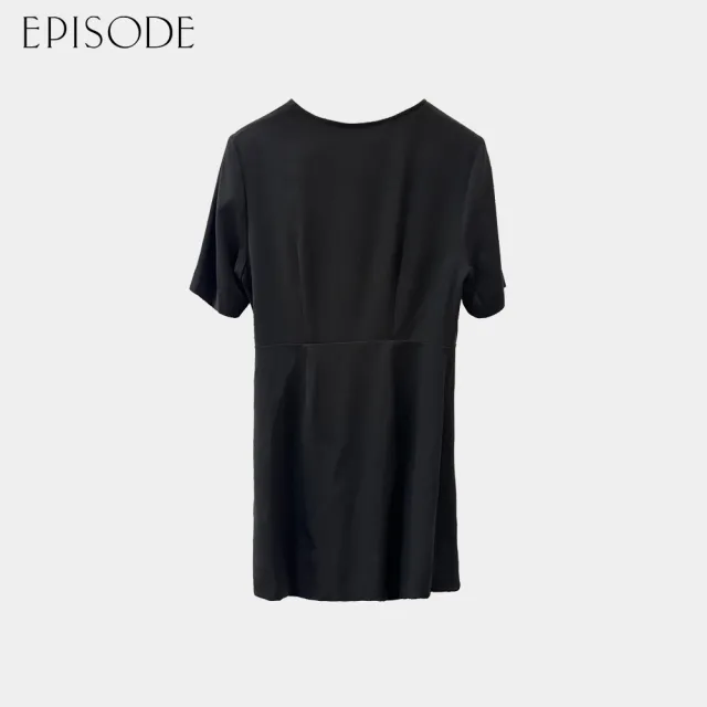 【EPISODE】優雅氣質V領拼接不對稱撞色綁帶短袖洋裝(黑藍)143749