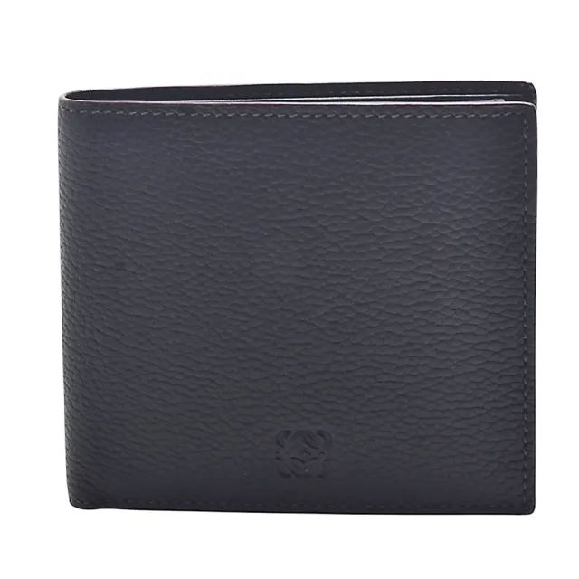 【LOEWE 羅威】經典Anagram壓印粒面牛皮對折短夾(黑色)