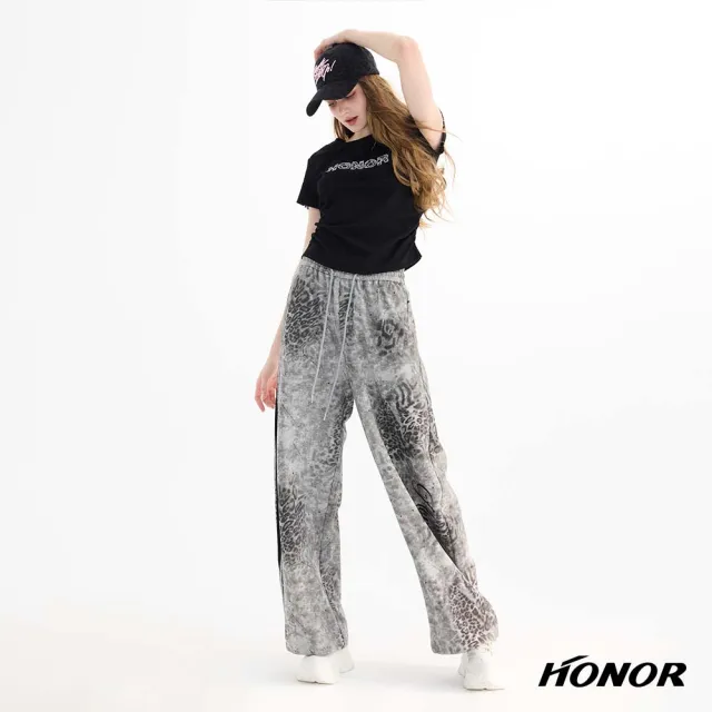 【HONOR 山形屋】豹紋暈染印花抽繩寬褲-灰