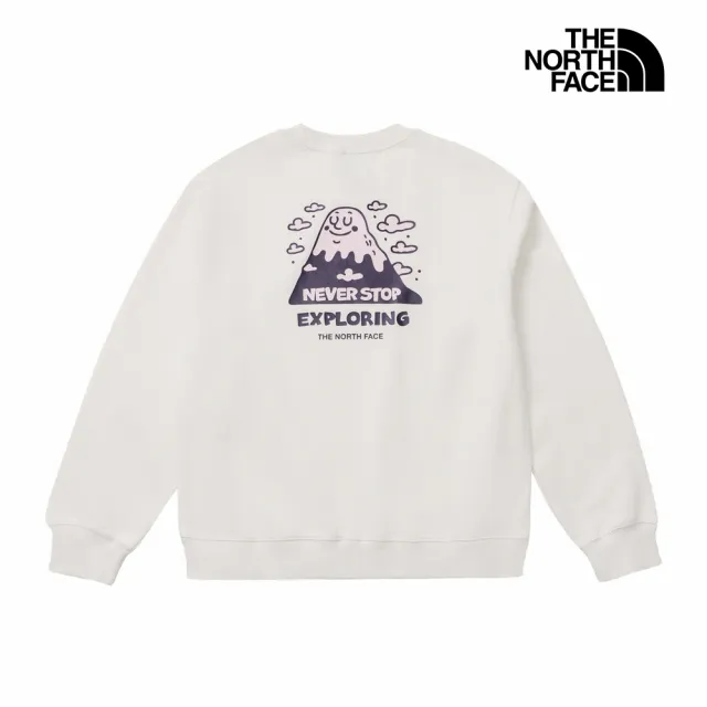 【The North Face】北面女款米白色背面印花長袖大學T｜8JM4QLI
