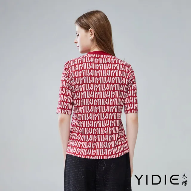 【YIDIE】棉質滿版M字母燙鑽上衣-紅
