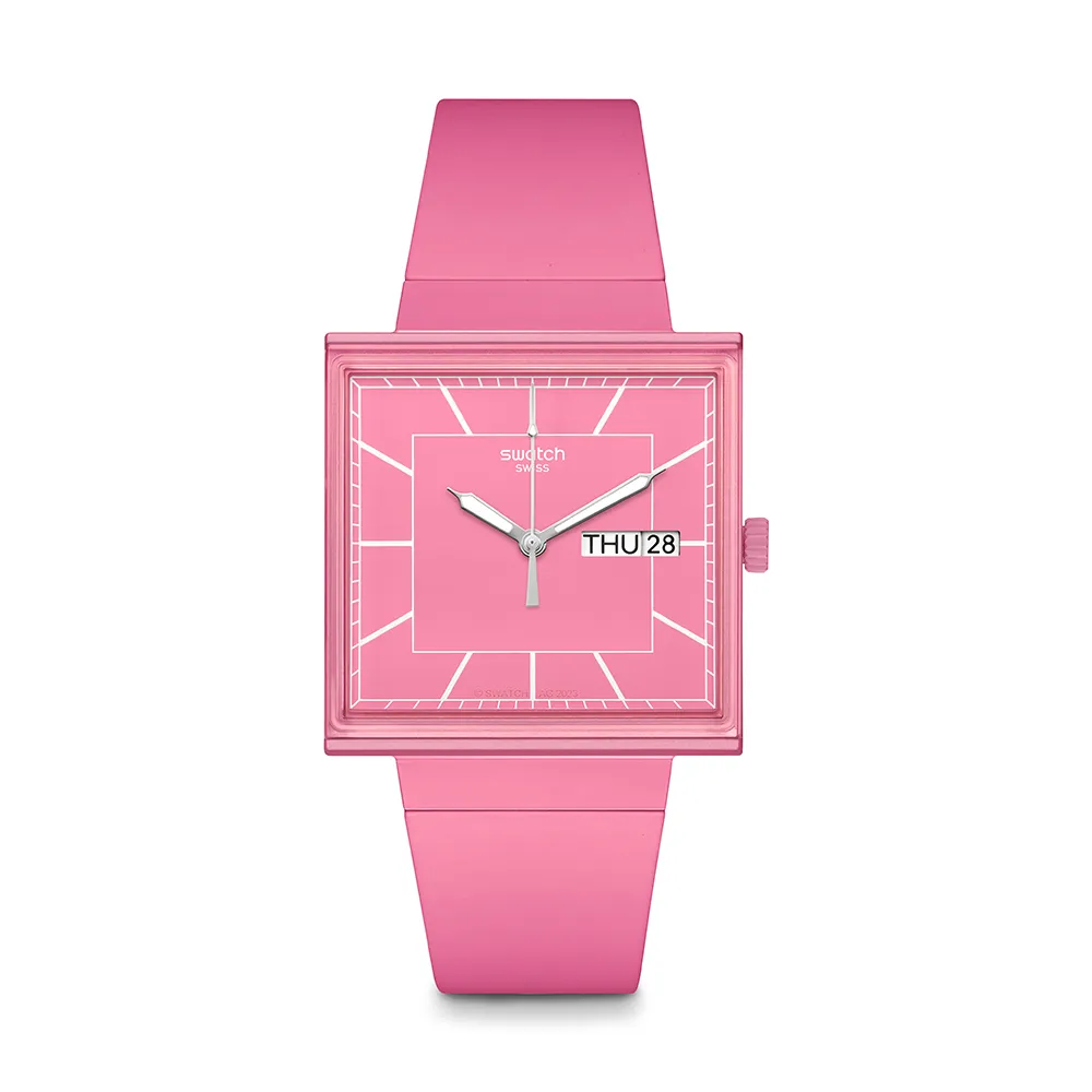 【SWATCH】WHAT IF...ROSE? 經典手錶/方形錶/女錶/瑞士製造 SO34P700(34mm)
