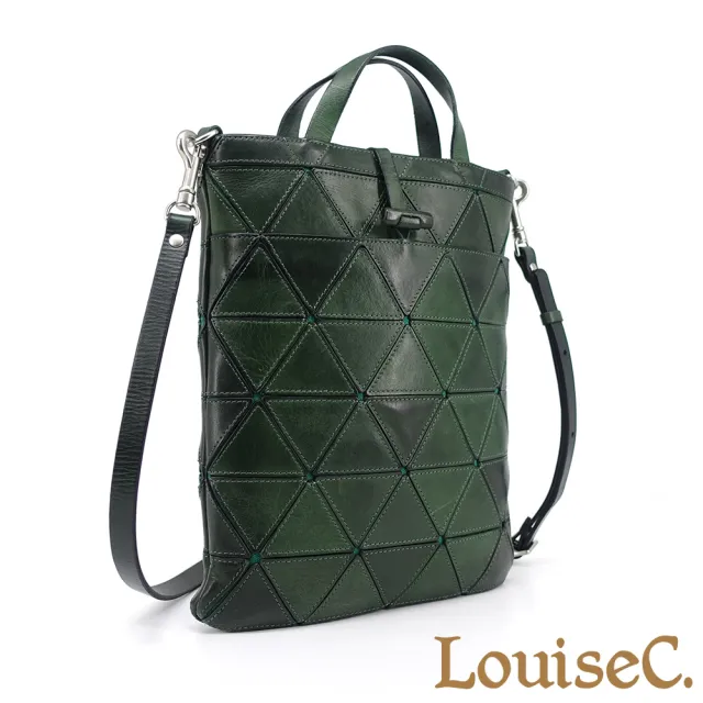 【LouiseC.】雙11 真皮 Tree House 植鞣革牛皮 三角形裁切 工藝車縫 前插袋托特TOTE 手提斜背包 3色 YSC009