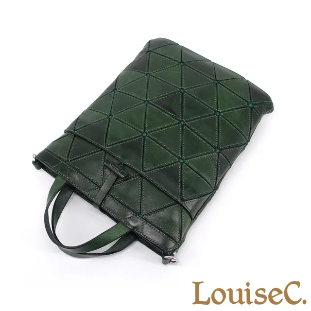 【LouiseC.】雙11 真皮 Tree House 植鞣革牛皮 三角形裁切 工藝車縫 前插袋托特TOTE 手提斜背包 3色 YSC009