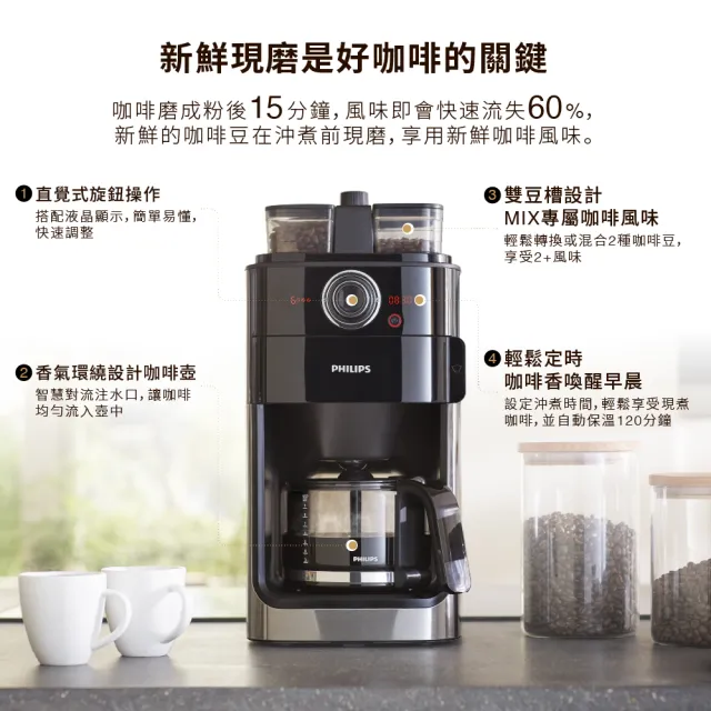 【Philips 飛利浦】2+全自動美式研磨咖啡機(HD7762)