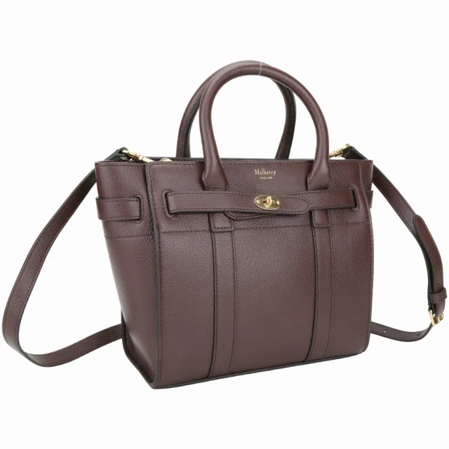 【MULBERRY】Bayswater 皮帶鎖釦粒面牛皮手提 斜背托特包(酒紅色 通勤包 英國精品包)