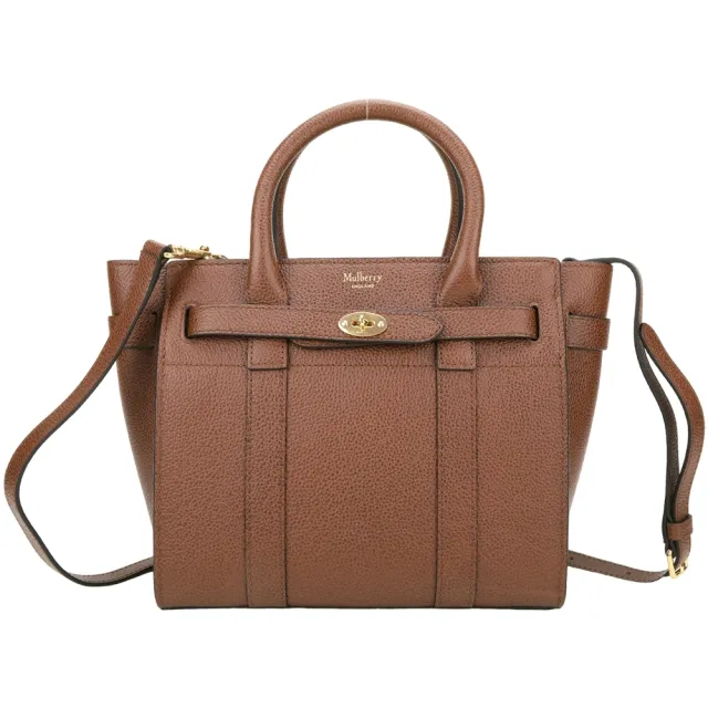 【MULBERRY】Bayswater 皮帶鎖釦荔紋牛皮手提 斜背托特包(棕色 通勤包 英國精品包)