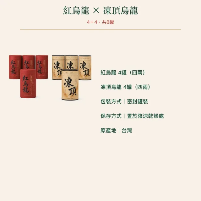 【台灣茶葉產銷協會】紅烏龍＋凍頂烏龍茶 雙茶8入組｜罐裝4兩(4+4)