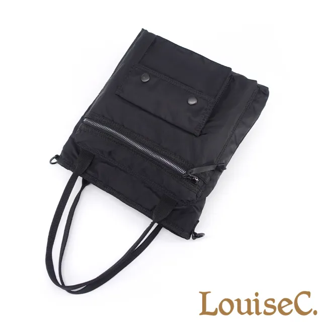 【LouiseC.】雙11 Tree House 輕盈尼龍中性 大尺寸 多收納方型 手提斜背防水包 黑色 YS22355-05
