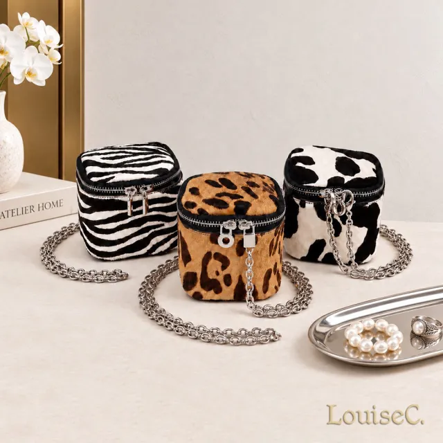 【LouiseC.】雙11 Tree House 時尚馬毛 鍊帶方盒子 手挽斜背迷你小廢包 3色 YSA171