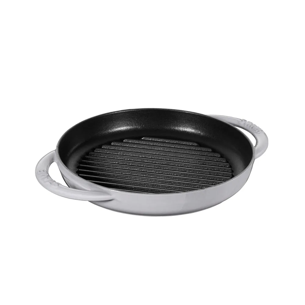 【STAUB】琺瑯鑄鐵雙耳圓形煎盤22cm-石墨灰(德國雙人牌集團官方直營)