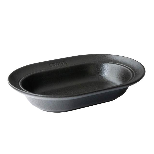 【STAUB】DINING LINE 靜謐黑橢圓陶瓷深餐盤25cm(德國雙人牌集團官方直營)
