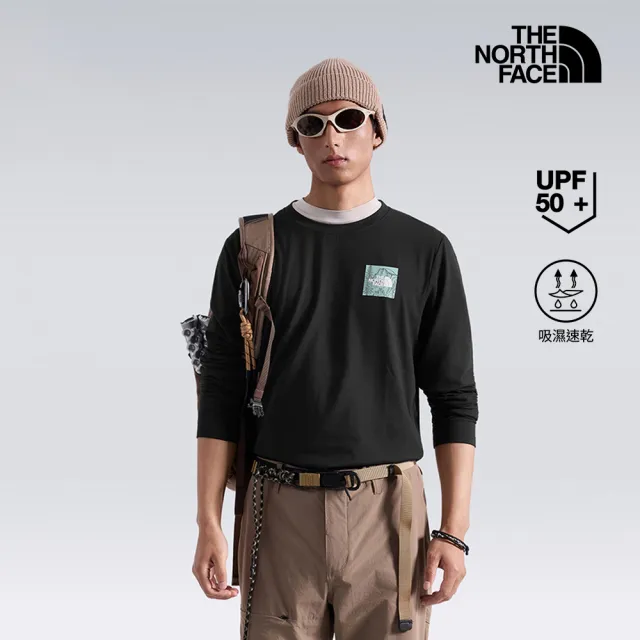 【The North Face】北面男款黑色UPF50防曬長袖上衣｜8J8YJK3